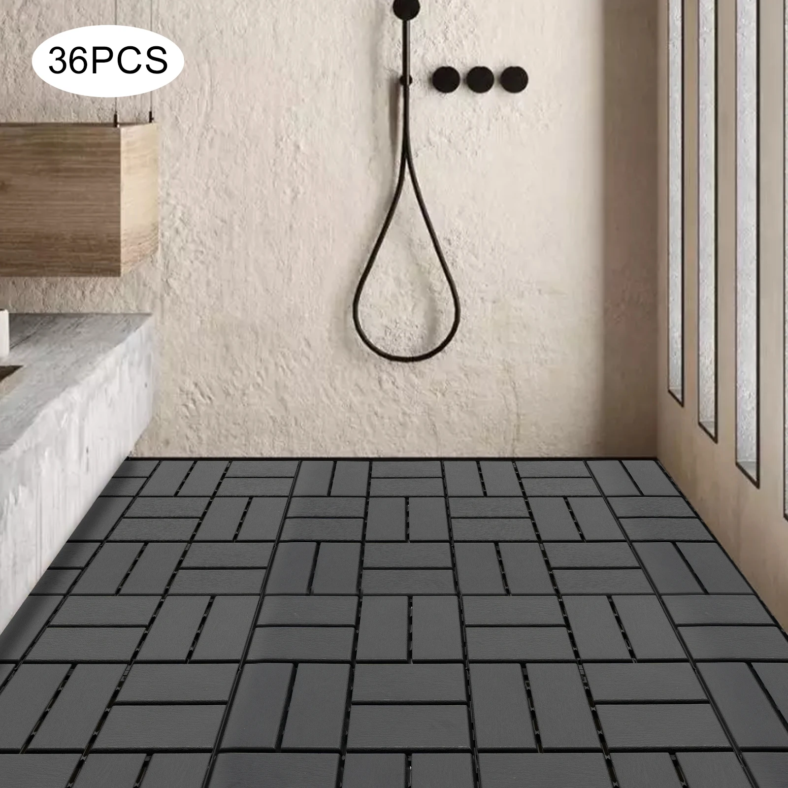 Outdoor Use 36 Pack Outdoor Patio Flooring, Dark Grey 12"x12" Interlocking Decking Tile for Pool Balcony Backyard Porch