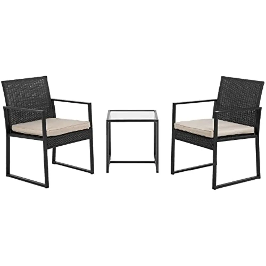FDW 3 Pieces Outdoor Patio Furniture Wicker Bistro Rattan Chair Conversation Sets for Yard Lawn Balcony Poolside BackyardBlack