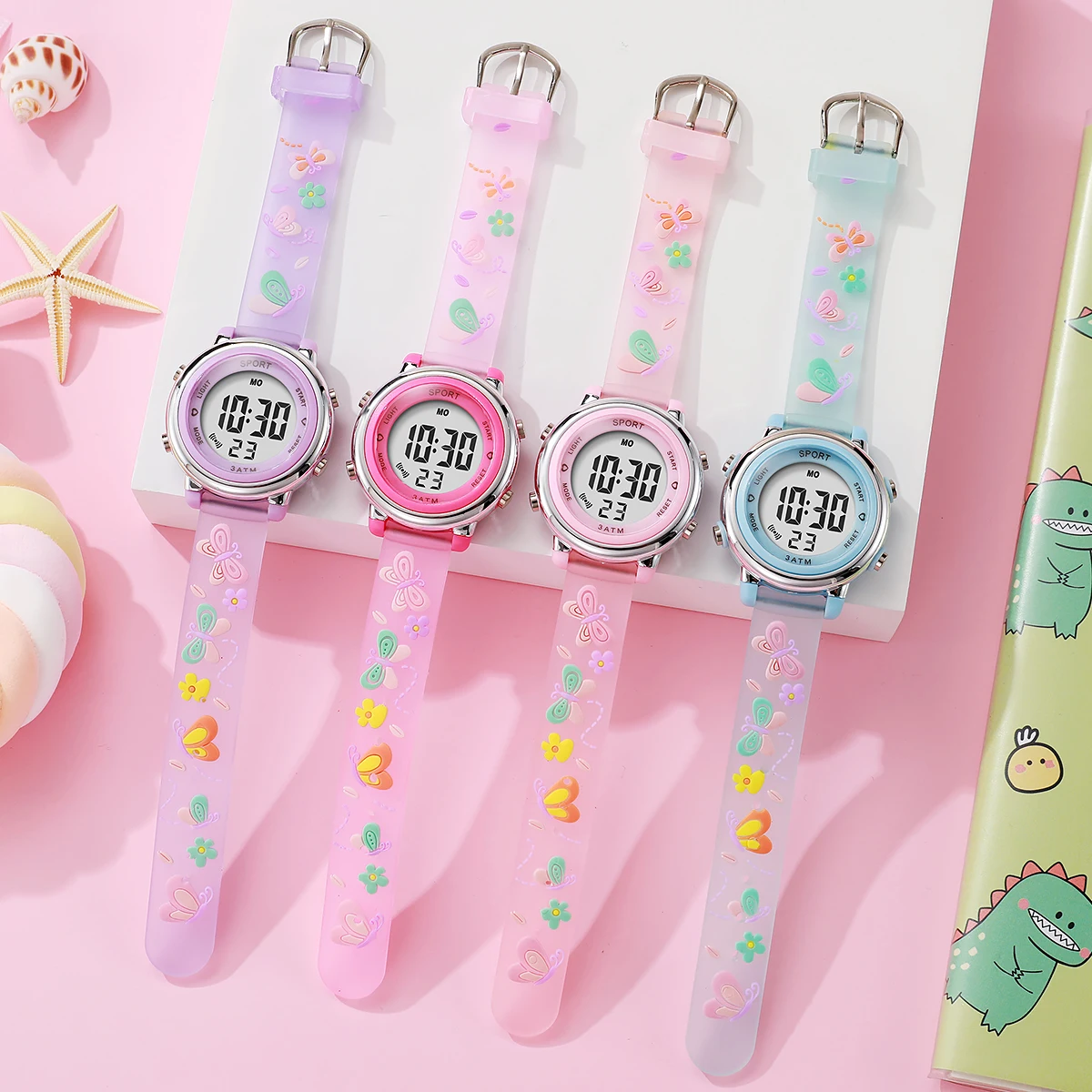 Fashionable and cute butterfly pattern silicone strap children's electronic watch, suitable for daily wear, Christmas gift.