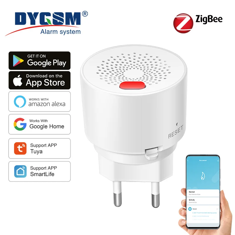 Tuya Smart Zigbee Natural Gas Sensor Combustible Household LPG Gas Leakage Alarm Detector Smartlife APP Control Need Zigbee Hub