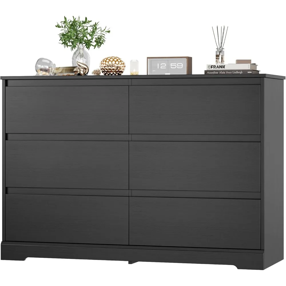 6 Drawer Double Dresser, Black Dresser, Modern 6 Chest of Drawers with Deep Drawers, Wide Storage Organizer Cabinet