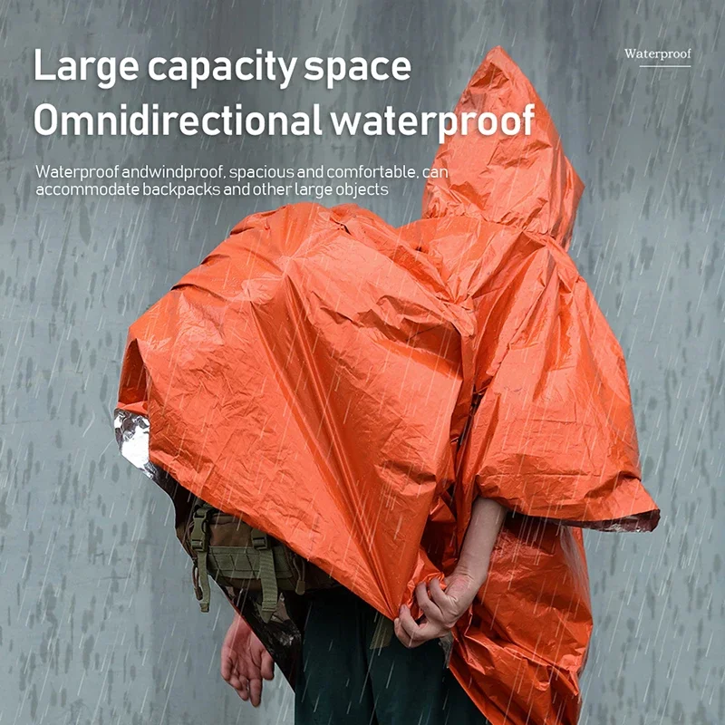 2 PCS Survival Life Poncho Thermal Mylar Space Blanket Rain Ponchos - Use in Camping, Hiking, Survival Gear