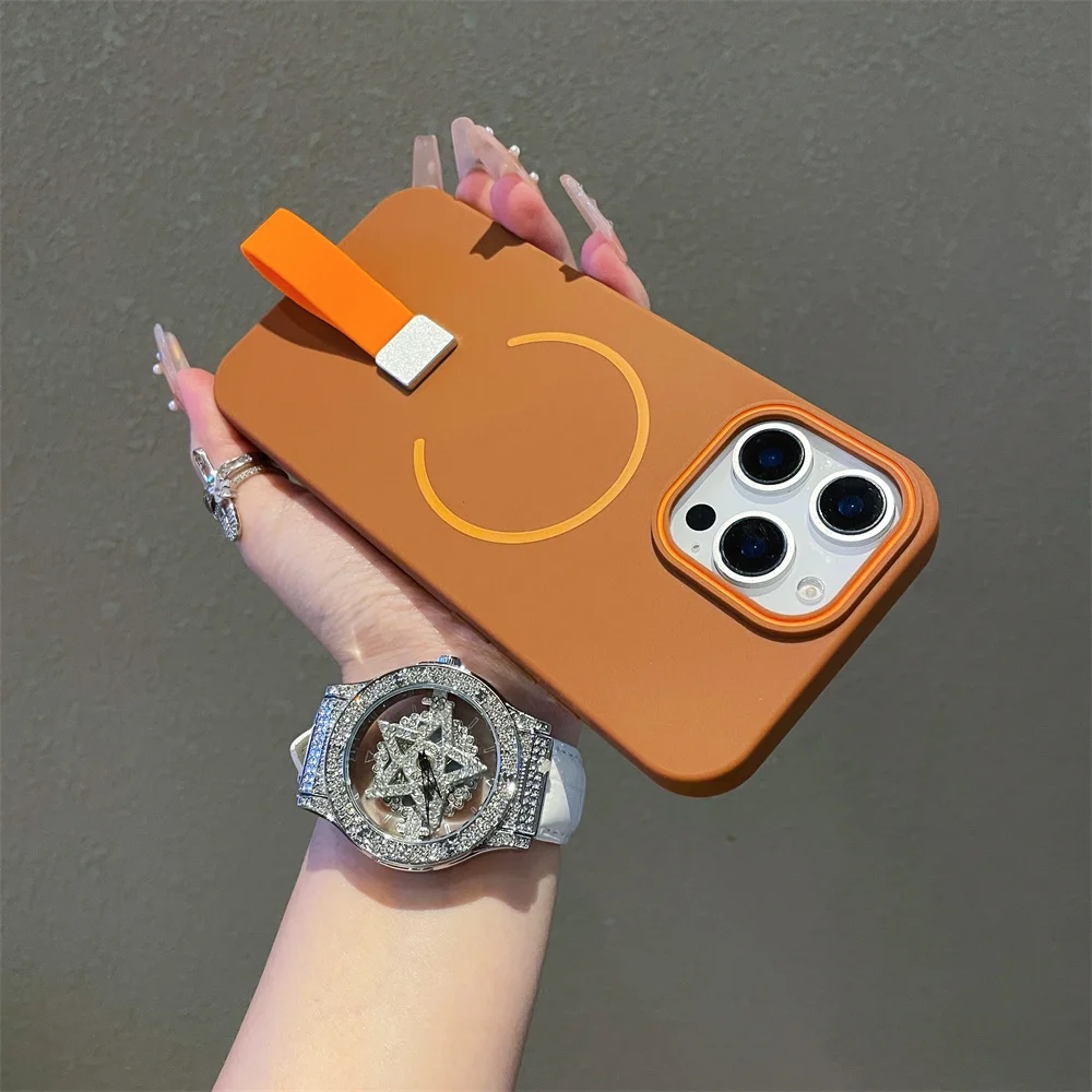 Soft Silicone Strap Magnetic Magsafe Phone Case For iPhone 14 15 16 Pro Max Plus 13 12 11 Wireless Charge Frosted Clashing Cover