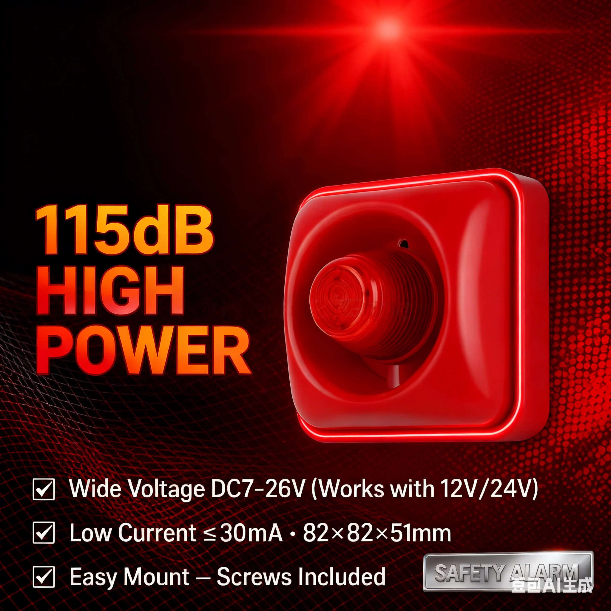 115dB Mini Fire Alarm Strobe Horn - 120/min Flash LED, DC12/24V Wide Voltage, Audible Visual Warning for Fire Safety！