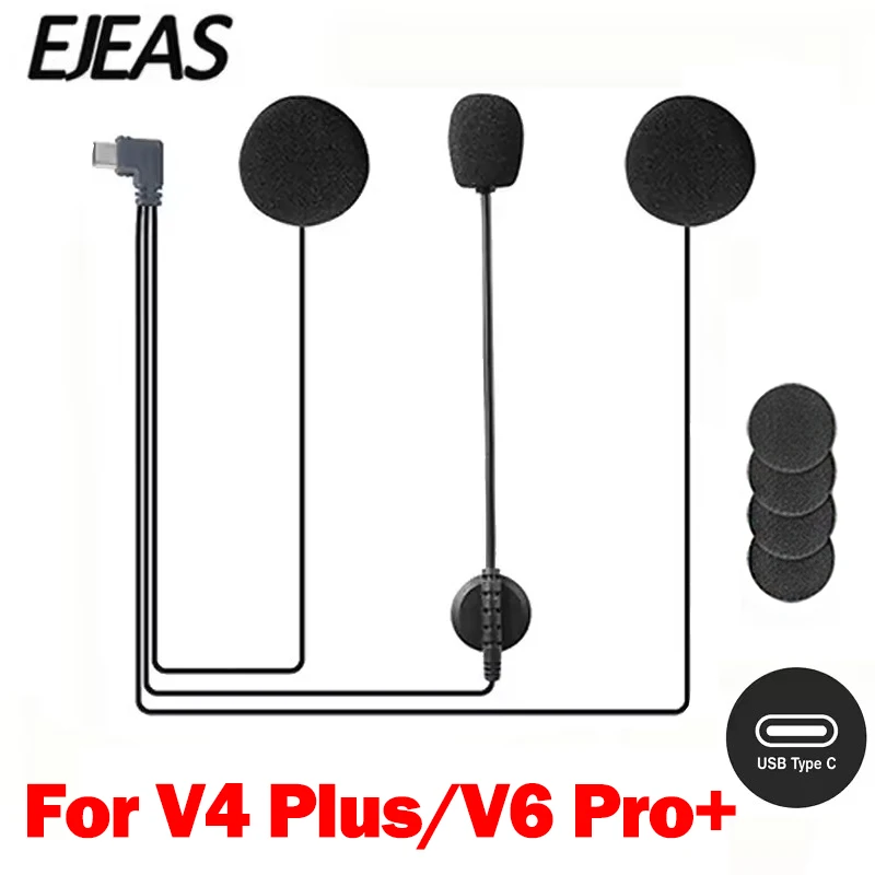 EJEAS V6 PRO /V4 PLUS Motorcycle Helmet Headset Earphone Microphone Speaker Full Duplex Type-C Plug Bluetooth Intercom Accessory