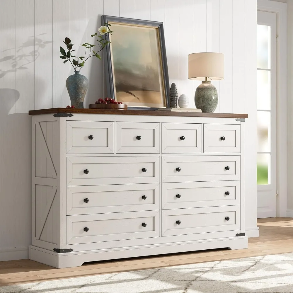 Dressser for Bedroom,Farmhouse Dressers and Chests of Drawers with Smooth Metal Rail,Large and Wide TV Stand Hallway