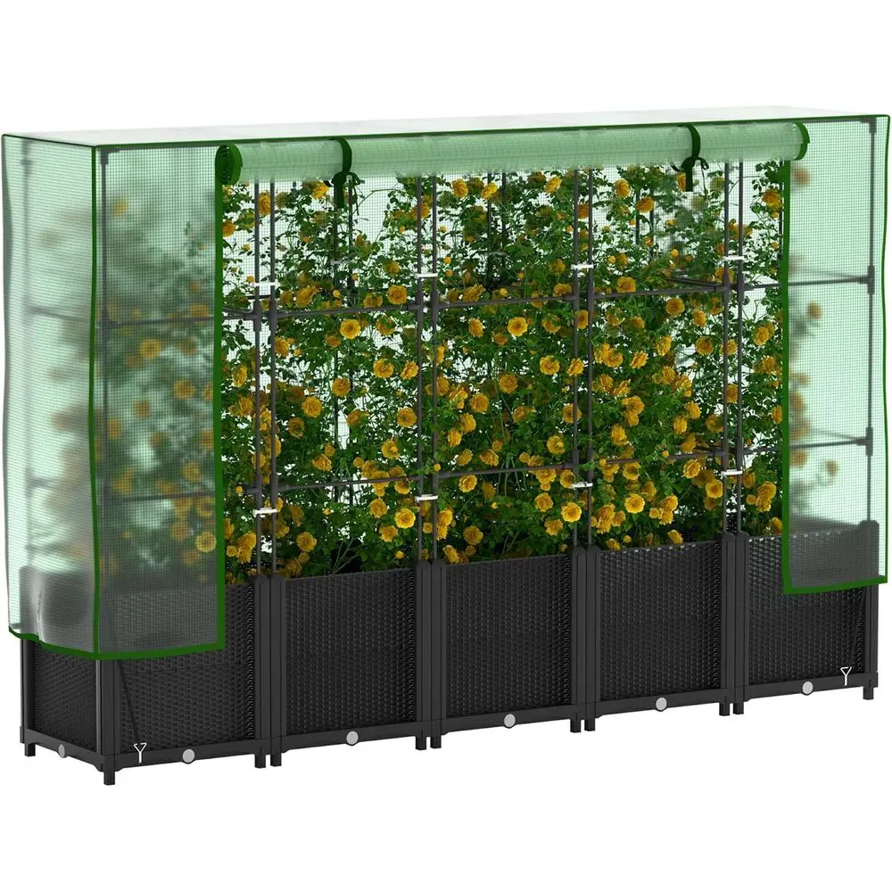Large Black Plastic Vertical Garden Bed with Greenhouse, Trellis, and Self-Watering System for Tomatoes and Climbing Plants