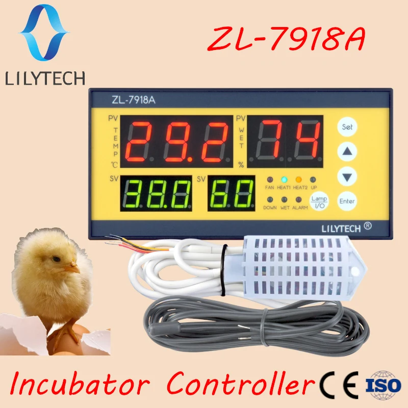 ZL-7918A, LILYTECH  Egg Incubator Controller, Multifunction Automatic Temperature Humidity Control,100-240Vac,CE,ISO,