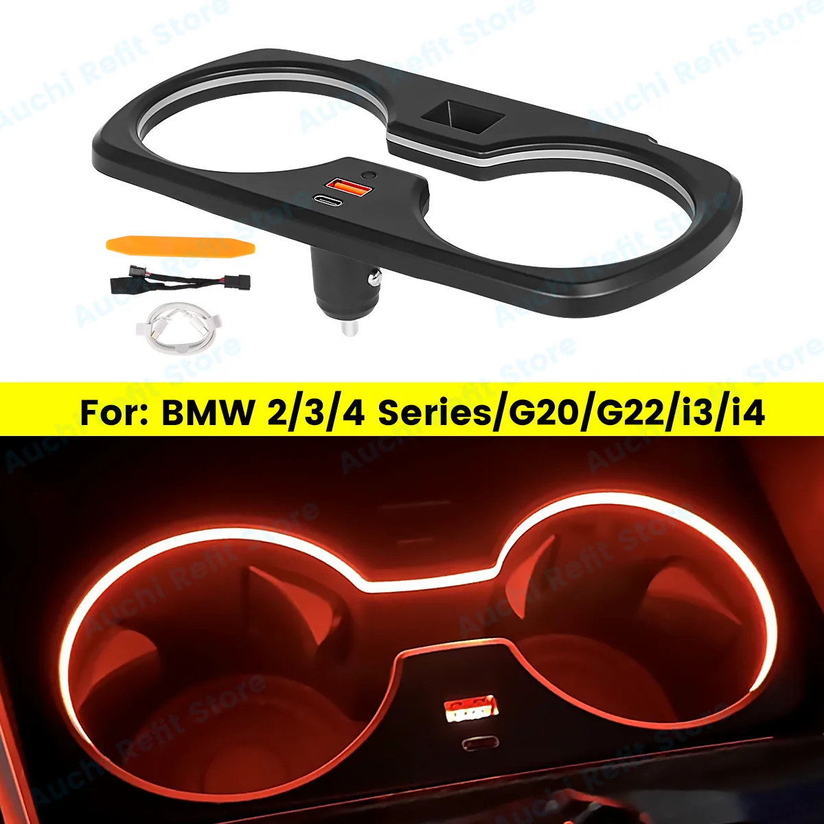11 Colours LED Cup Holder Lamp For BMW 2/3/4 Series i3 i4 G20 G22 Car Cup Frame Decoration Ambient Light
