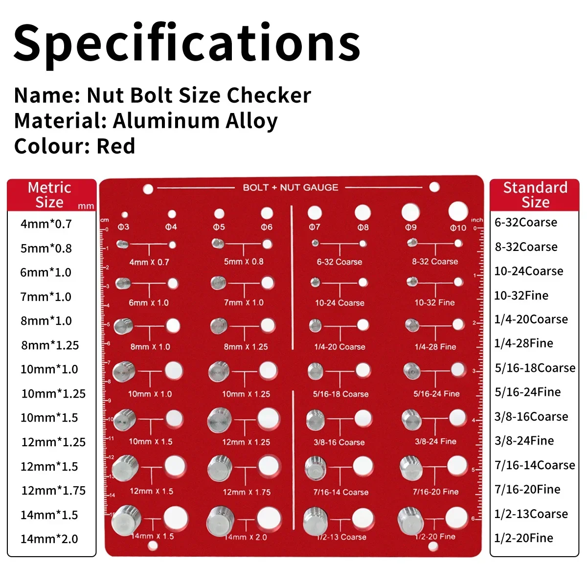 Nut and Bolt Thread Checker- 28 Bolt Size and Thread Identifier Gauge and 8 Size Aperture Gauge - Measuring Identifier Tool