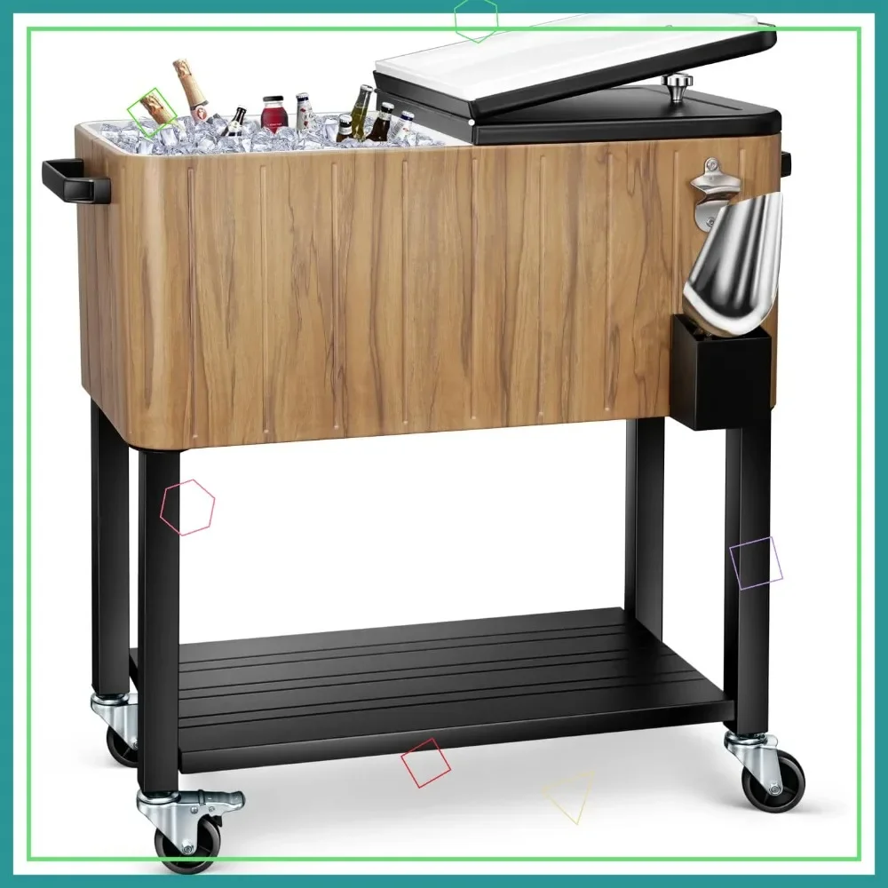 80 Quart Rolling Ice Chest Cooler Cart with Wheels, Large Capacity for Outdoor Parties, BBQ, and Beverage Storage
