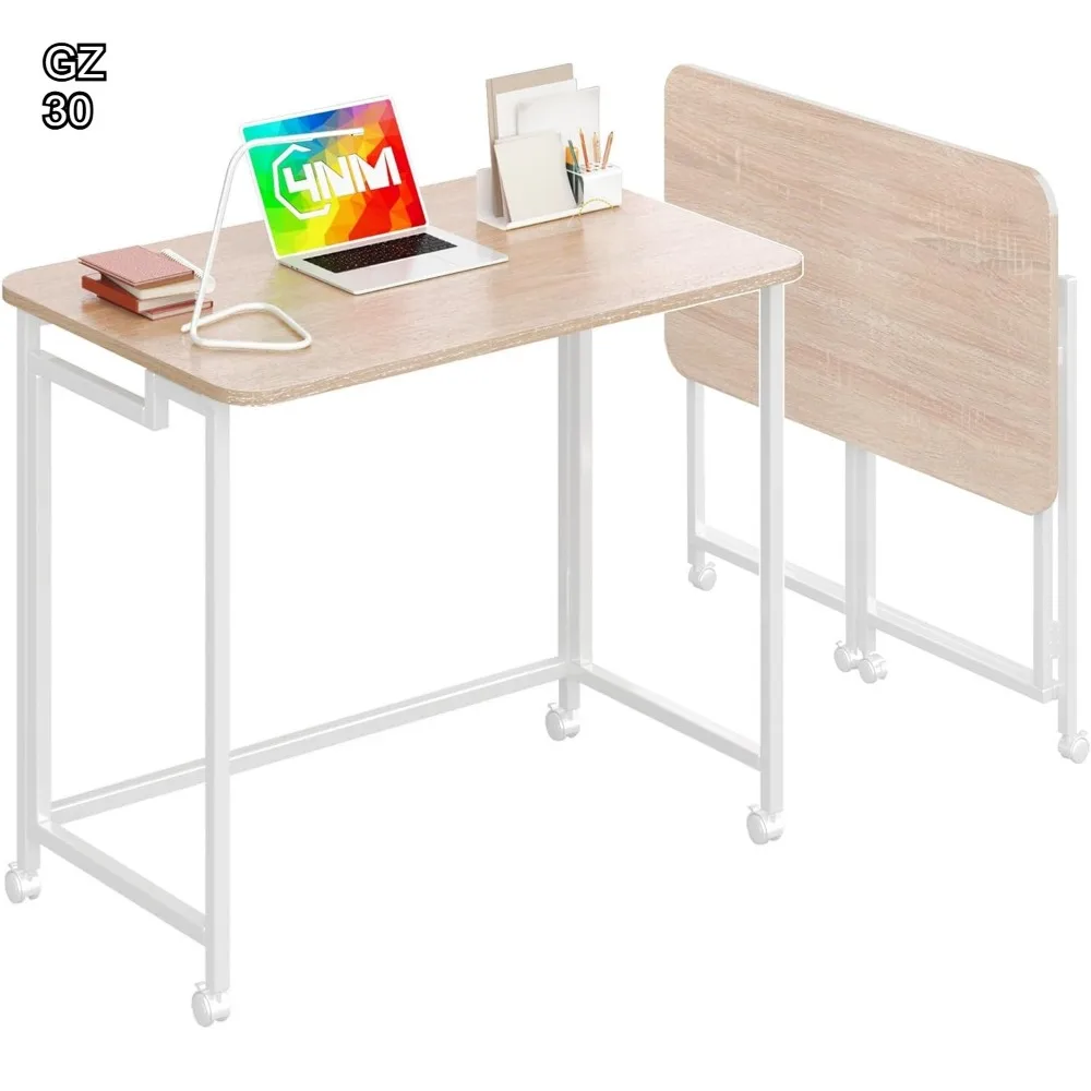 27.5" Folding Rolling Computer Desk with Wheels, Portable Laptop Cart for Small Space Office Bedroom