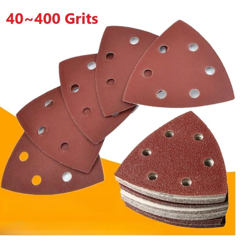 Triangle Sanding Pads Mouse Sander Pads Sandpaper With 6 Holes 40/60/80-150/180/240/320/400Grits For Delta Sanders/Multi-Sanders