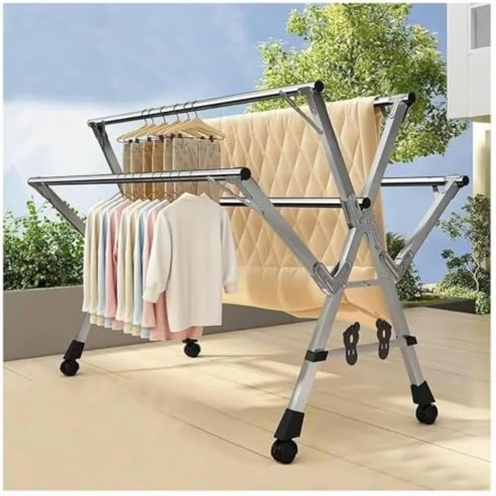 Clothes Drying Rack Stainless Steel Space-Saving Laundry Rack, Clothes Drying Rack Folding Indoor, Collapsible Portable Laundry