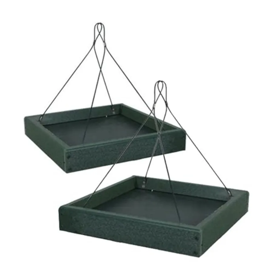 Audubon Recycled Plastic Platform Bird Feeders Pack of 2 Durable Dark Green Hanging Bird Feeders Eco-Friendly Outdoor Feeding S