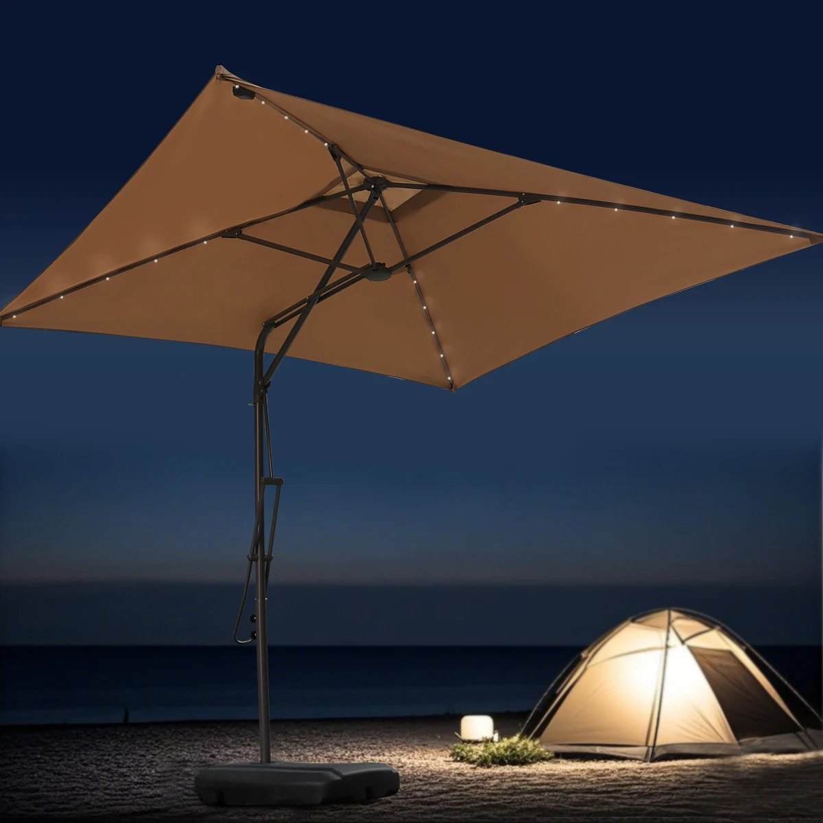 New 2.5M Aluminum Heavy-Duty Outdoor Sun Parasol Solar Powered LED Umbrella Light Cantilever Garden Patio Banana Umbrellas