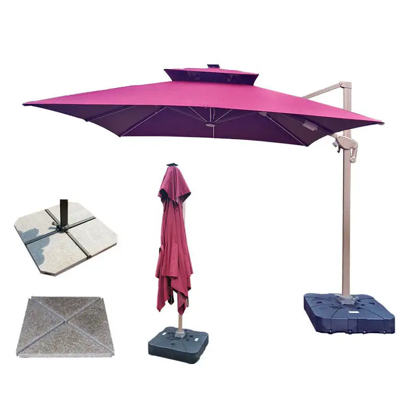 Solar LED Light All-aluminum Frame 360 Degrees Rotation Outdoor Patio Cantilever Parasol Sunshade Roman Umbrella