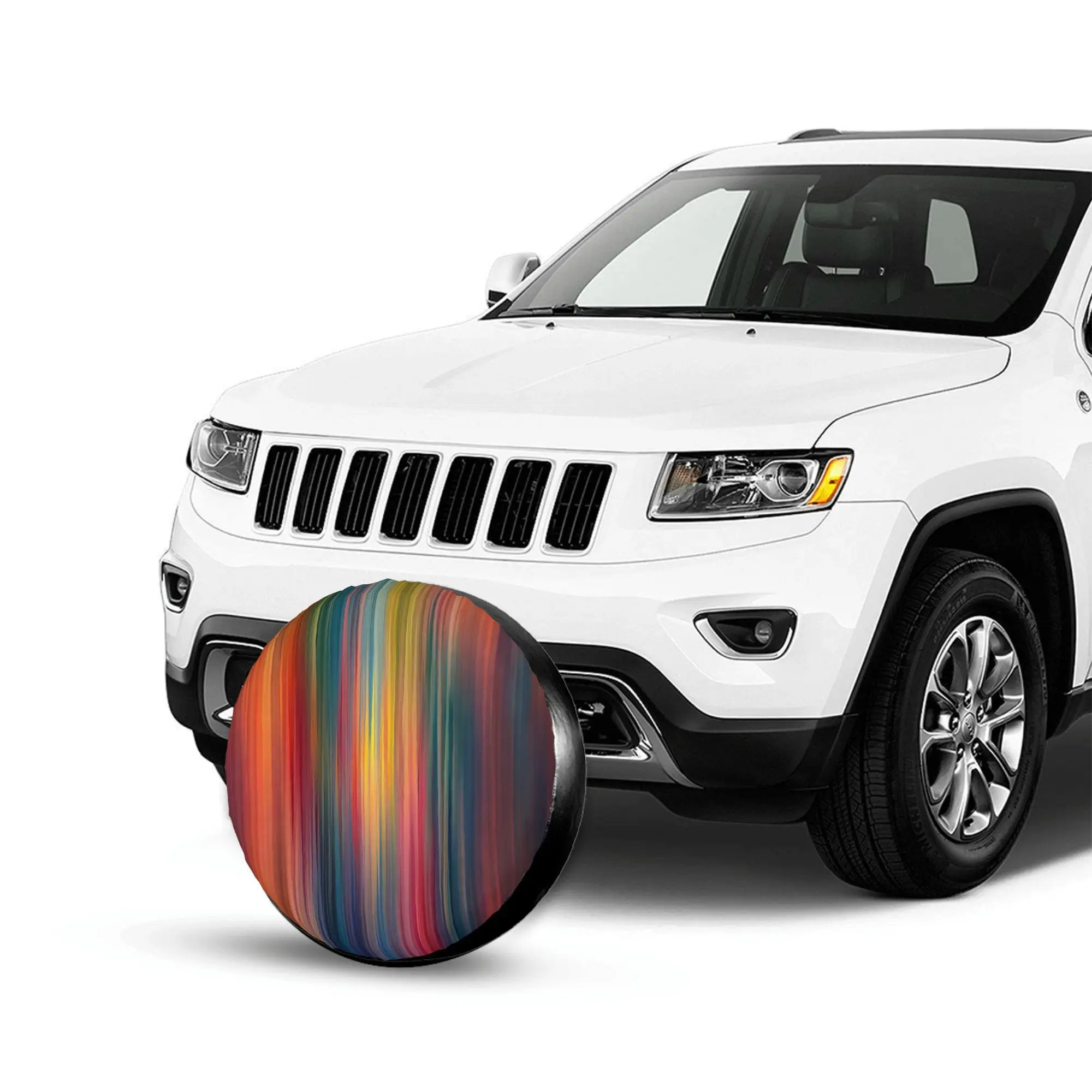 1pc Rainbow Light Track Stripes Car Spare Tire Protection Cover | Suitable For 14-17 Inch Tires, Polyester Material, Universally