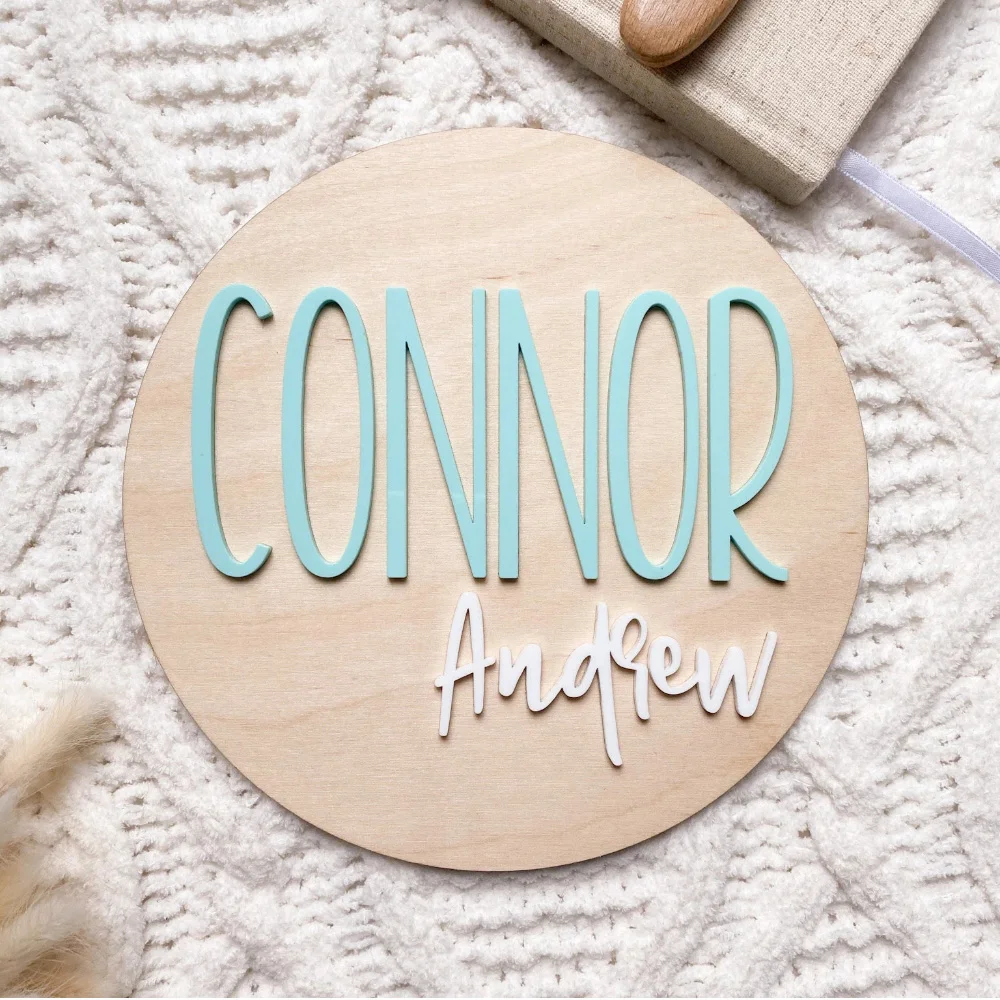 Personalised Birth Announcement Plaque - Wood and Acrylic Baby Name Plaque - Nursery Decor