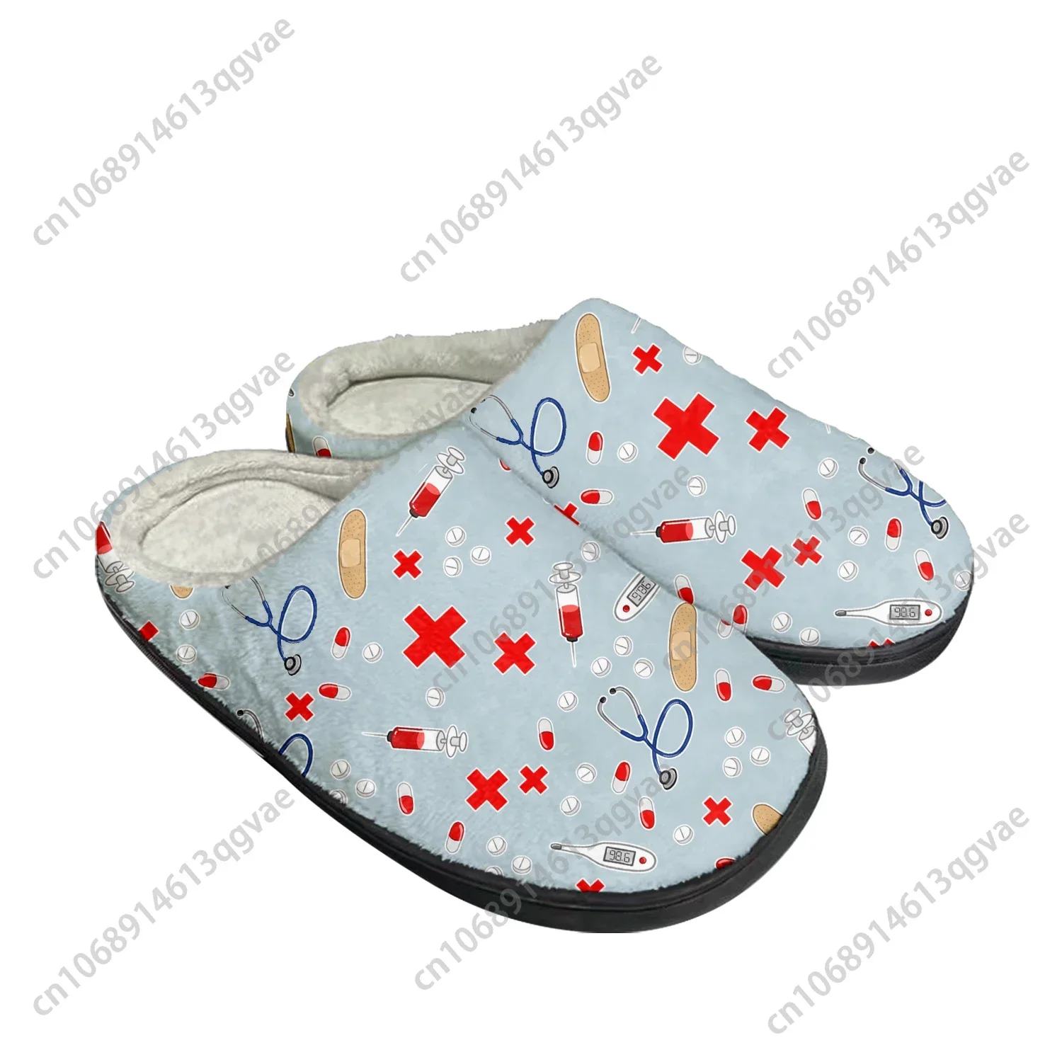 Hospital Nurse Heart Home Cotton Custom Slippers Mens Womens Sandals Plush Bedroom Casual Keep Warm Shoe Thermal Slipper Black