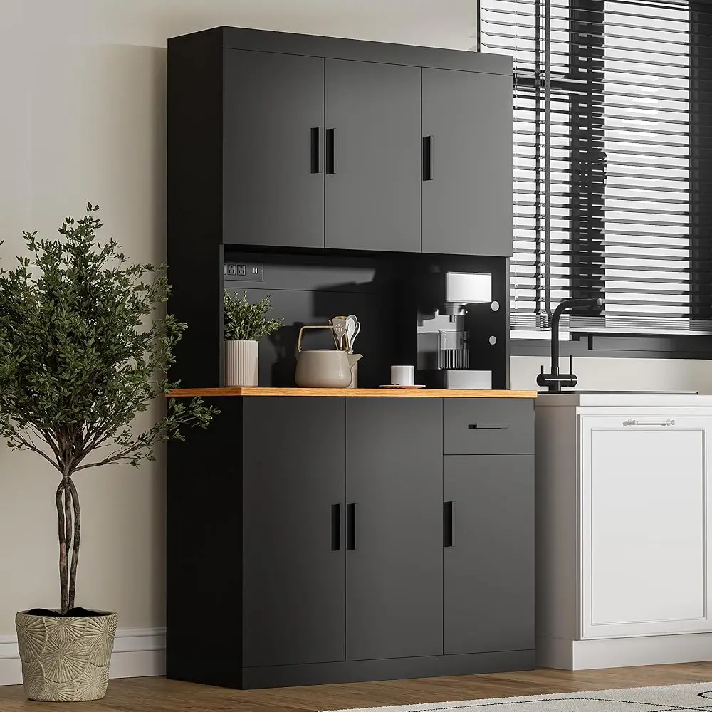71"" Heavy-Duty Kitchen Pantry Cabinet, Sturdy Freestanding Storage With Reinforced Frame, Large Bla Pantry Hutch For Kitchen,