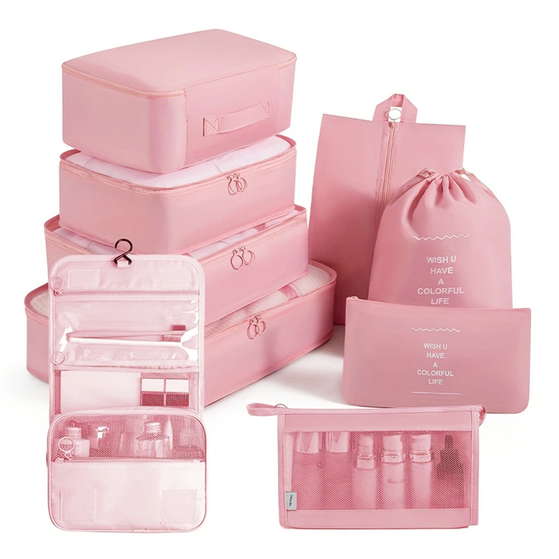 9Pcs Travel Organizer Storage Bags Moving Luggage Packing Bags Portable Fold Wardrobe Luggage Clothes Shoe Pouch With Makeup Bag