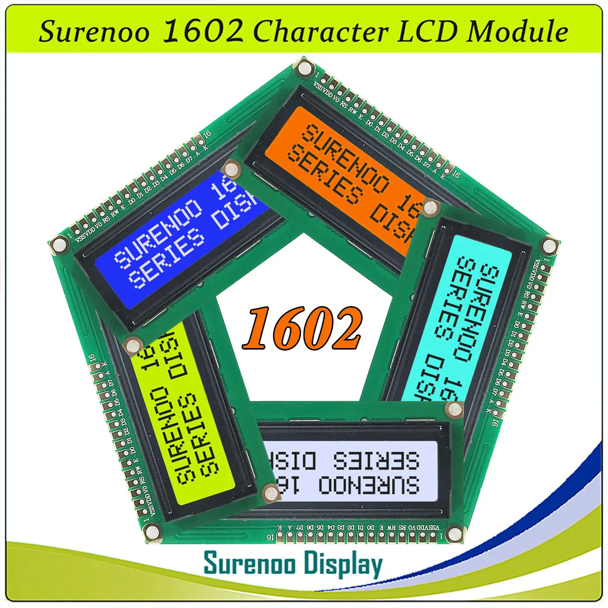 Surenoo 162 16X2 1602 5V Parallel IIC I2C Character LCD Module Display Screen Panel LCM STN Yellow Green Blue White Sky Blue