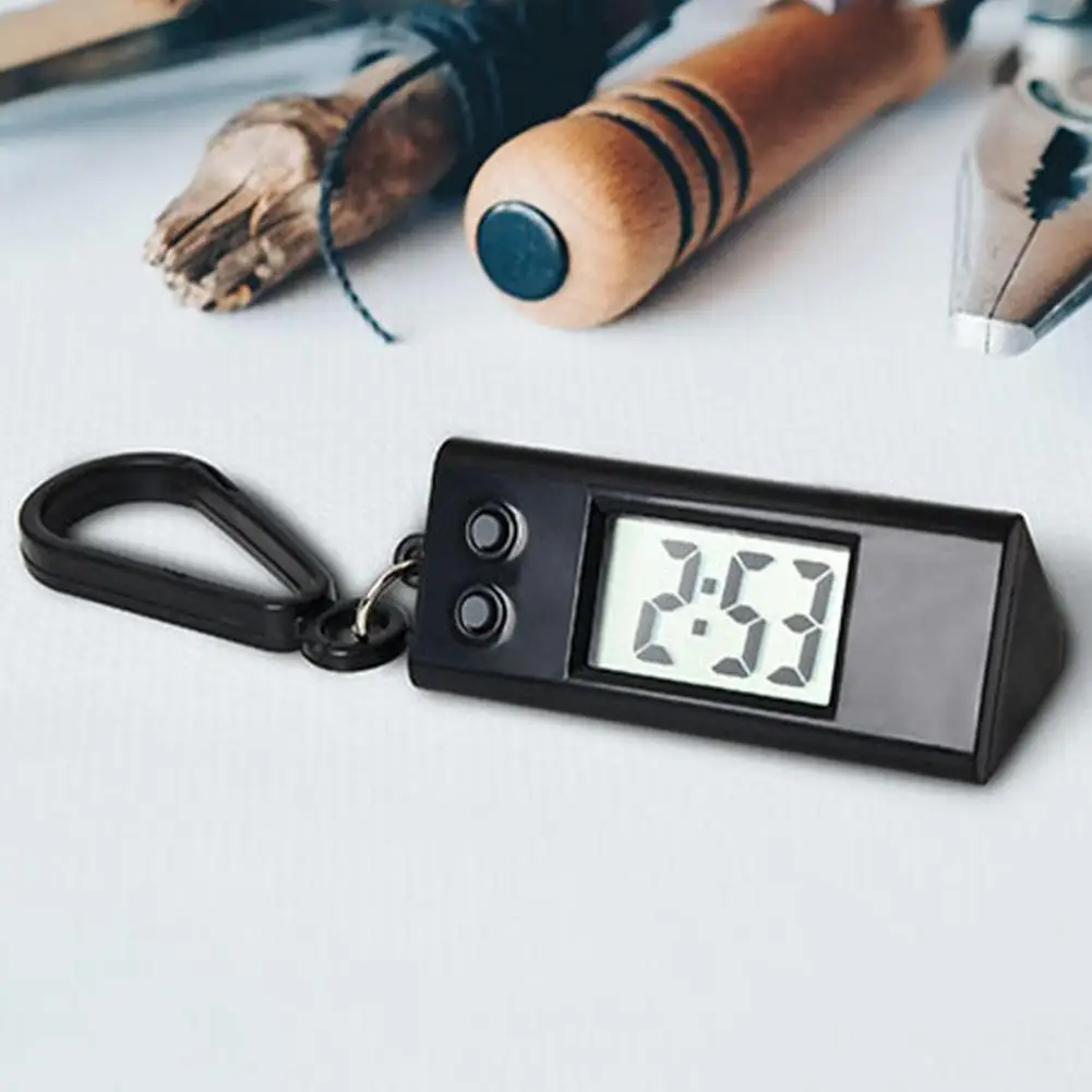 Student Keychain Watch Electronic Clock Silent LCD Digital Display Triangle Student Desktop Clock Keychain Pocket Watch