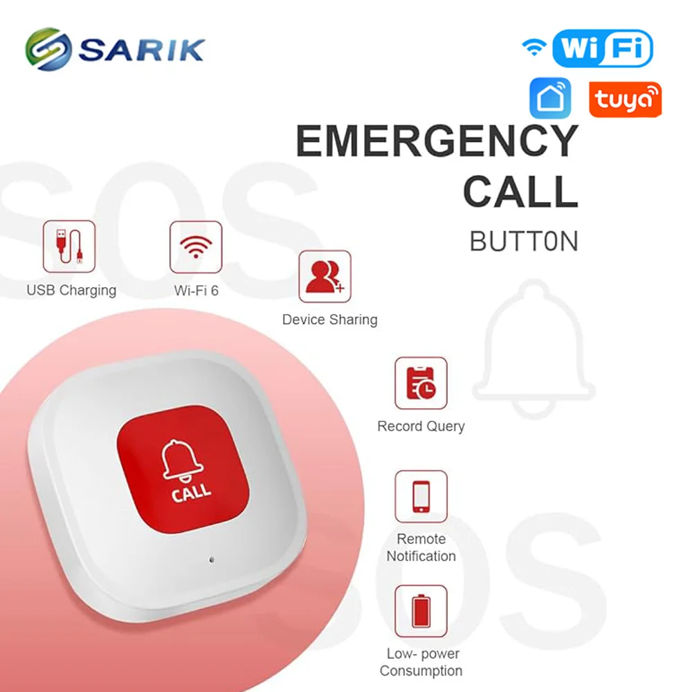 Tuya WiFi SOS Alarm Button Elderly Emergency Panic Button Old Man Personal Self-Defense Home Burglar Alarm Sensor Smart Life App