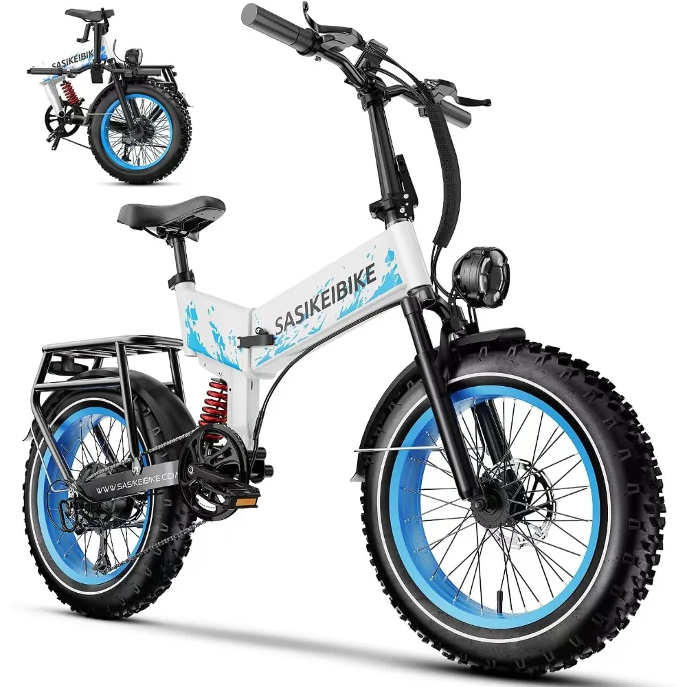 Folding 52V 20Ah Removabke Battery Electric Bike 1500W Peak Motor 20'' Fat Tire Mountain Commuter 30MPH