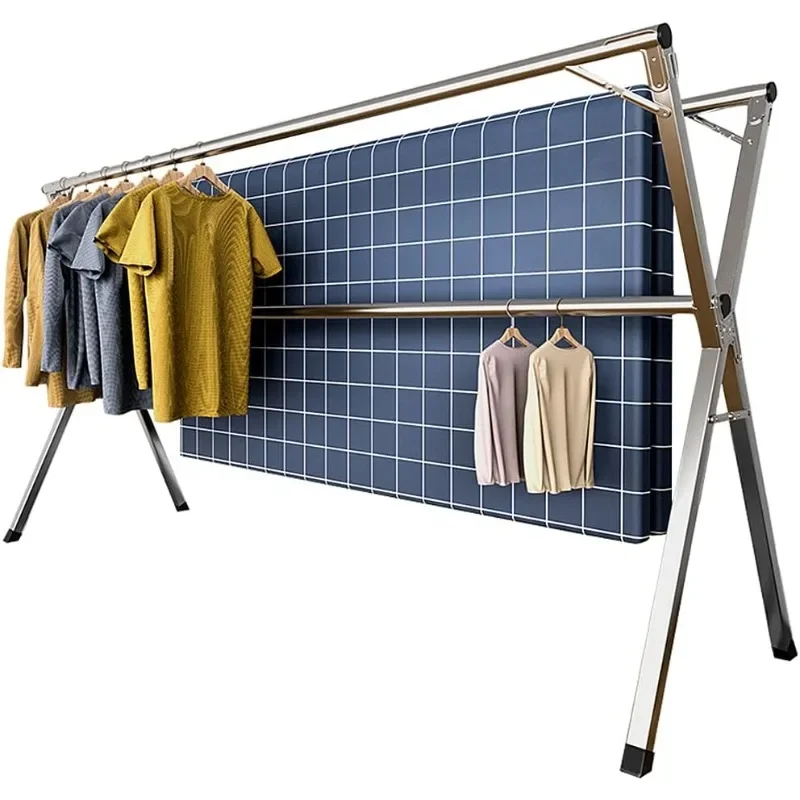 Clothes Drying Rack, 79 inch Heavy Duty Stainless Steel Laundry Drying Rack, Foldable &Length Adjustable Space Saving