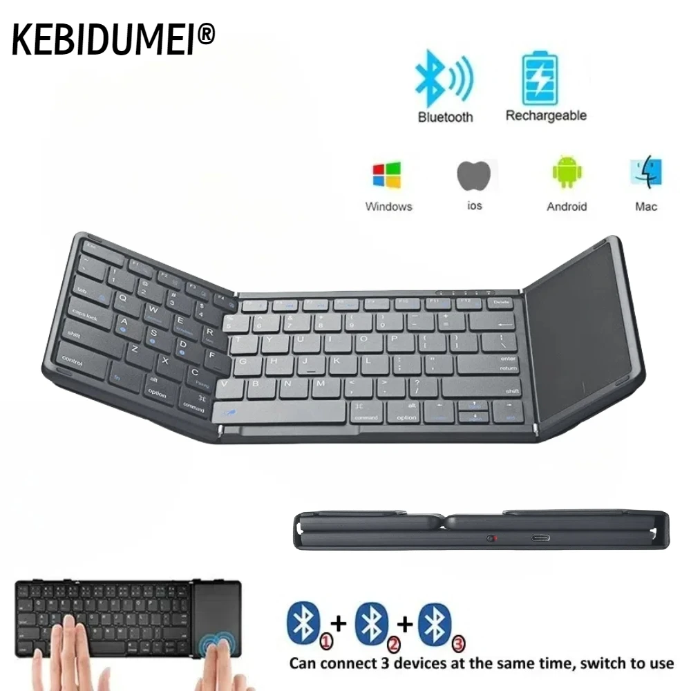 Mini Keyboard Wireless Folding Keyboard Bluetooth Foldable Keyboard With Touchpad for Windows Android iPad Phone Rechargeable