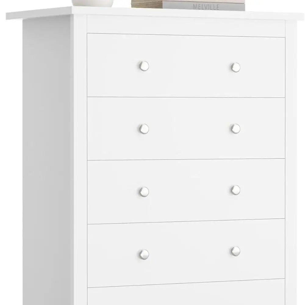White 5-Drawer Tall Dresser for Bedroom and Hallway Storage