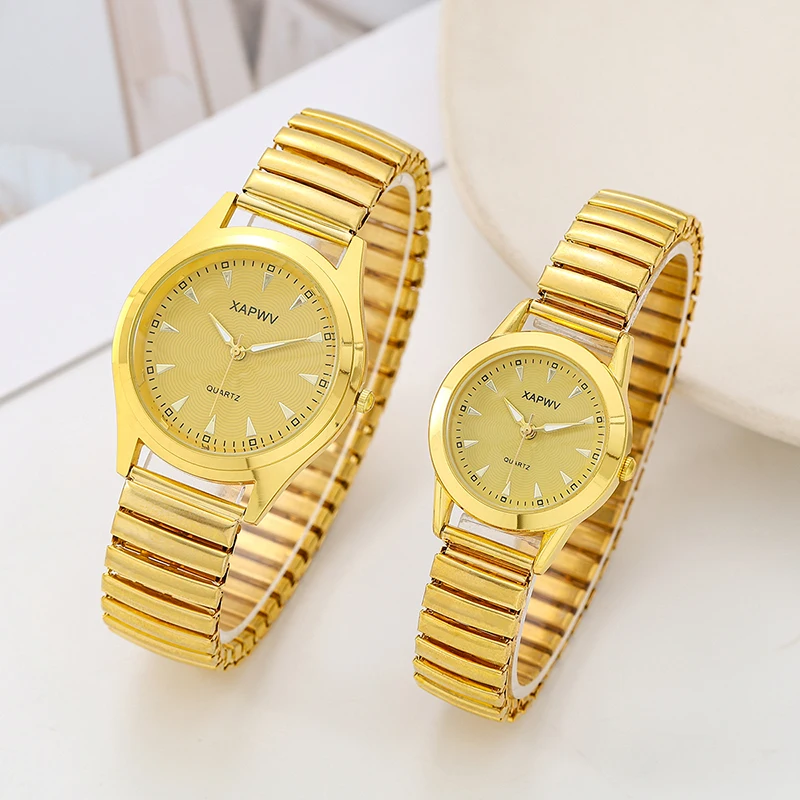 Casual Ladies Middle-Aged and Elderly Watches Steel Band Spring Elastic Band Couple Watches Fashion Gifts Quartz Watch Men