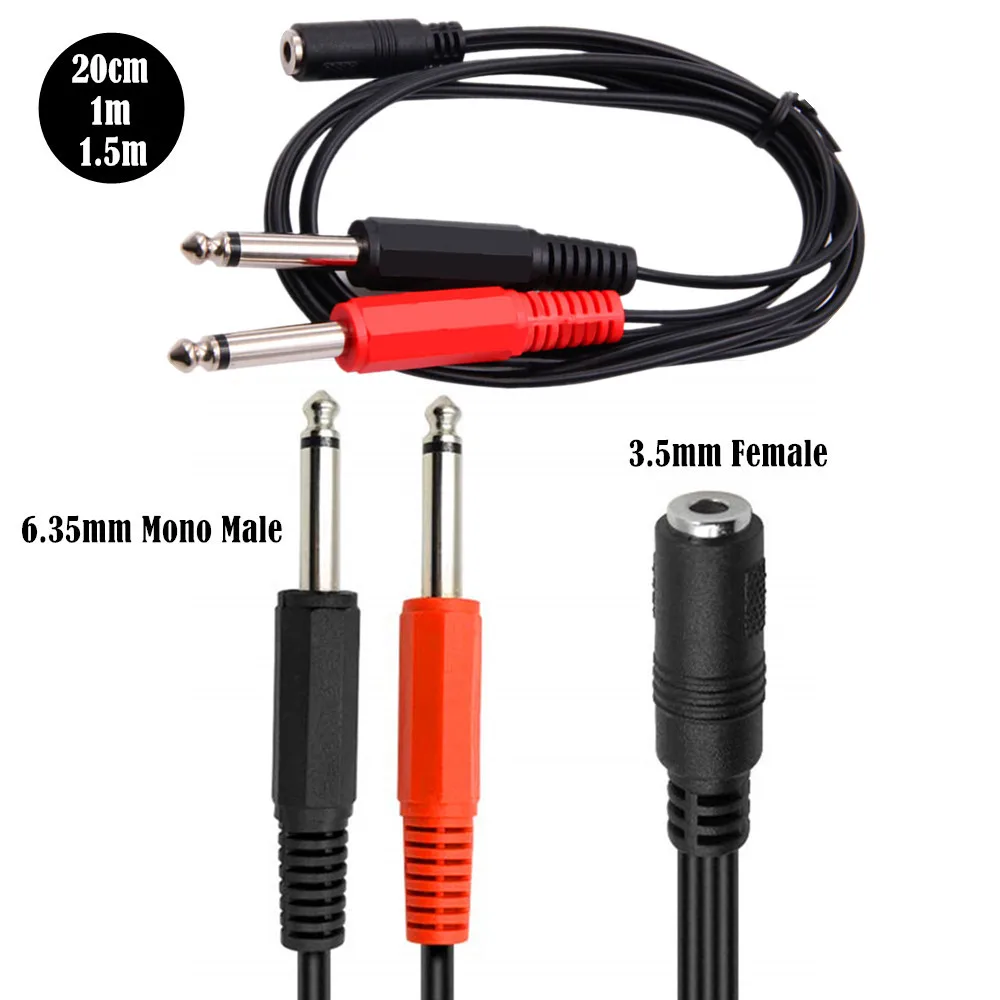 6.35 Mm Male To 2 6.35 Mm 3.5mm Female Adapter Cable 1/4 6.35mm Plug To Dual 6.35mm 3.5 Mm Jack Y Splitter Stereo Audio Cord 0.2