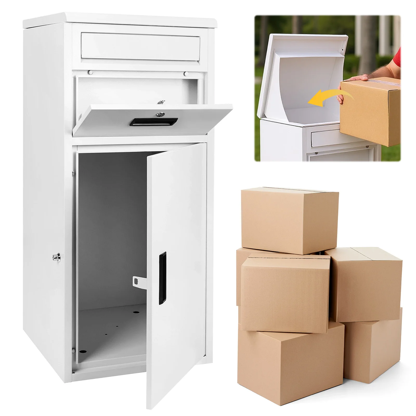 Outdoor Storage Box with Lockable Secure Anti-Theft Parcel Drop Boxes Rustproof Package Drop Container for Porch House Curbside