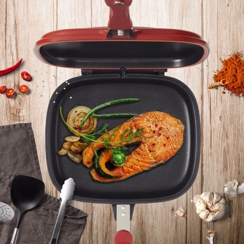 Square Double Sided Frying Pan, Kitchen Non-Stick Baking Pancake Pan Omelette Trays,Indoor/Outdoor Camping Sandwich Durable 28Cm