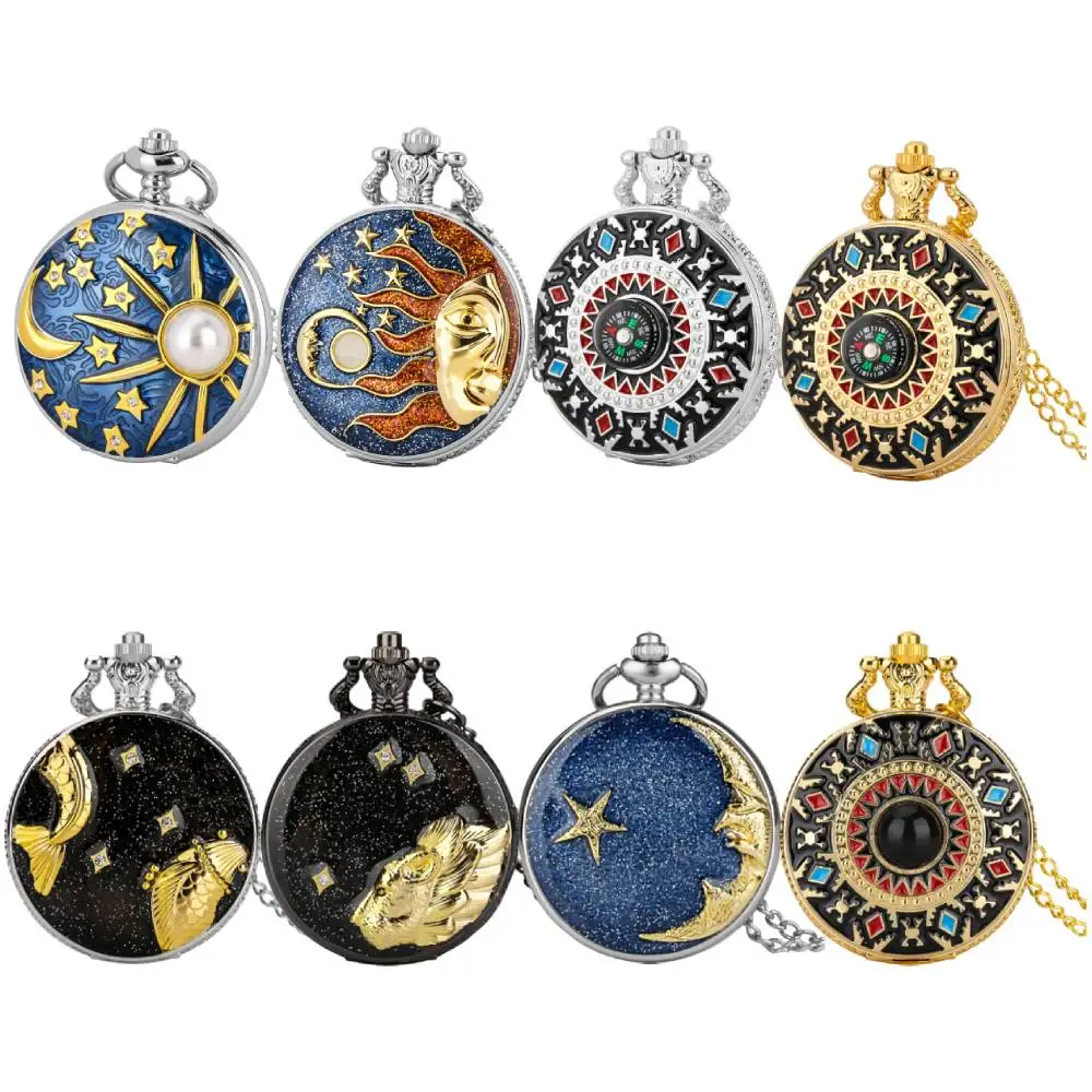 Vintage Stylish Quartz Pocket Watch with 80 cm Necklace Chain Retro Pendant Pocket Clock Arabic Numerals Display Timepiece Gift
