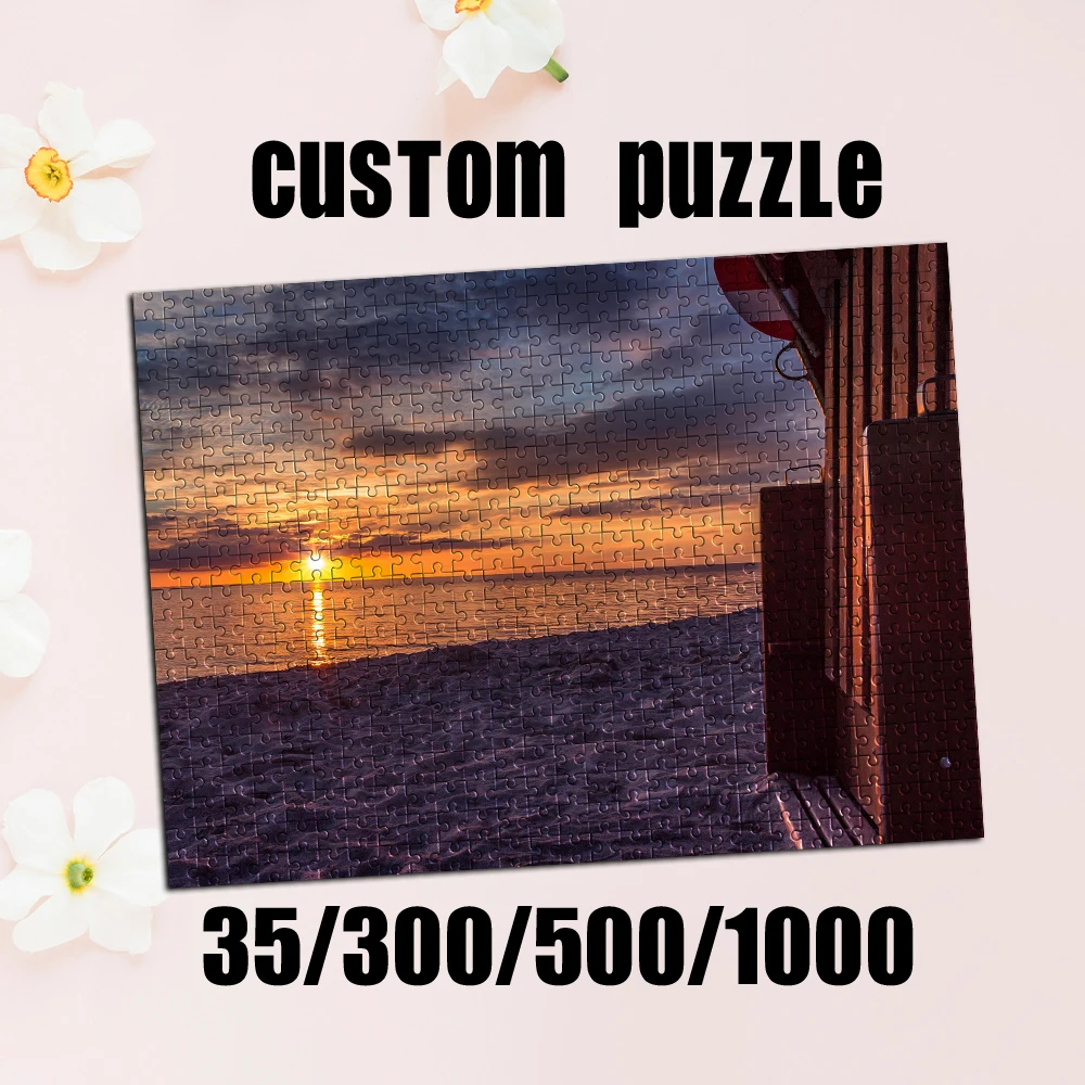 Personalized Custom Photo Puzzle Customized Seaside Cabin Sunset Theme Puzzle Toys for Kids Gifts