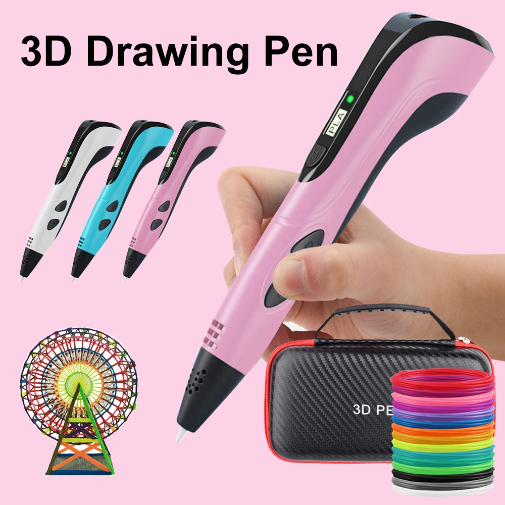 New 3D Pen 3D Printing Pen for Children 1.75mm PLA Filament DIY Drawing Birthday Christmas Gifts for Kids with Travel Case