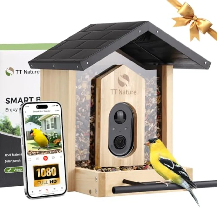 Bird Feeder with Camera Upgraded 1.5L Smart Birdhouse Al Identify for 10000 Plus Species Auto Capture and Real-time Notificatio