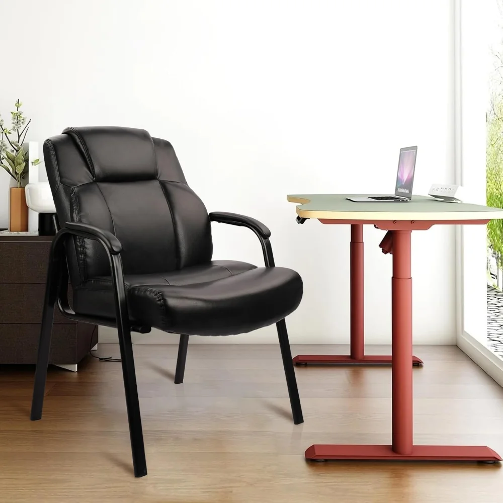 Big Tall 500 LBS Wide Guest Chair Heavy Duty, Leather Side Reception Chairs with Padded Armrest No Wheels