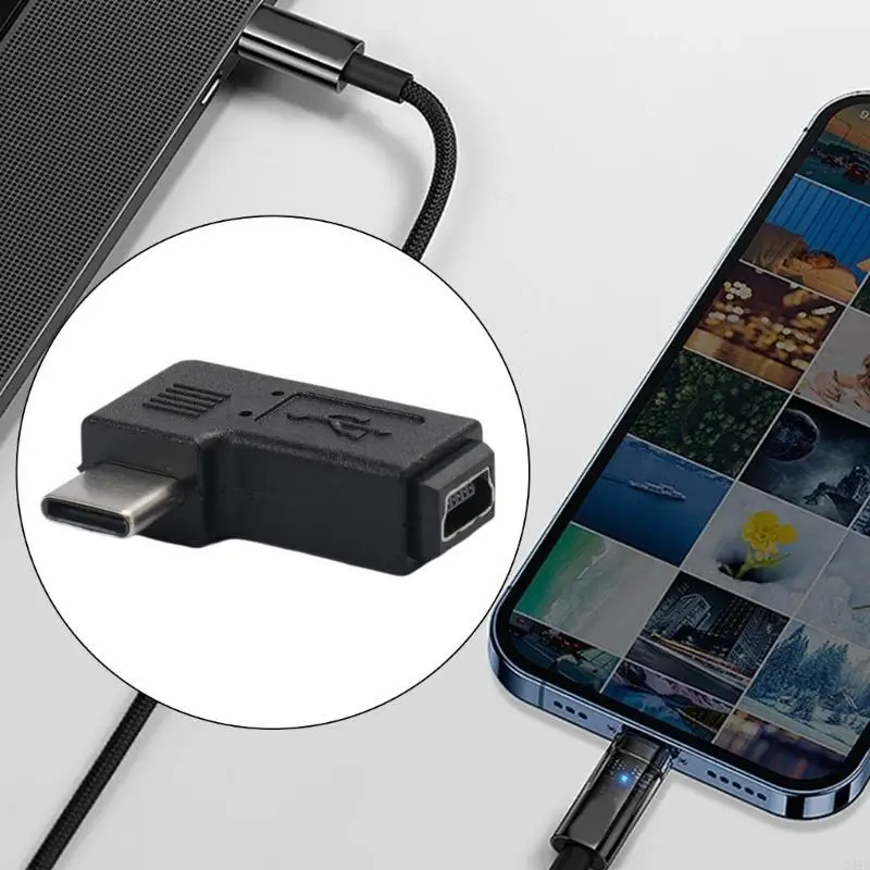 Mini USB to USB C Converter 90 Degree Type-C Male to Mini USB Female Adapter 24BB