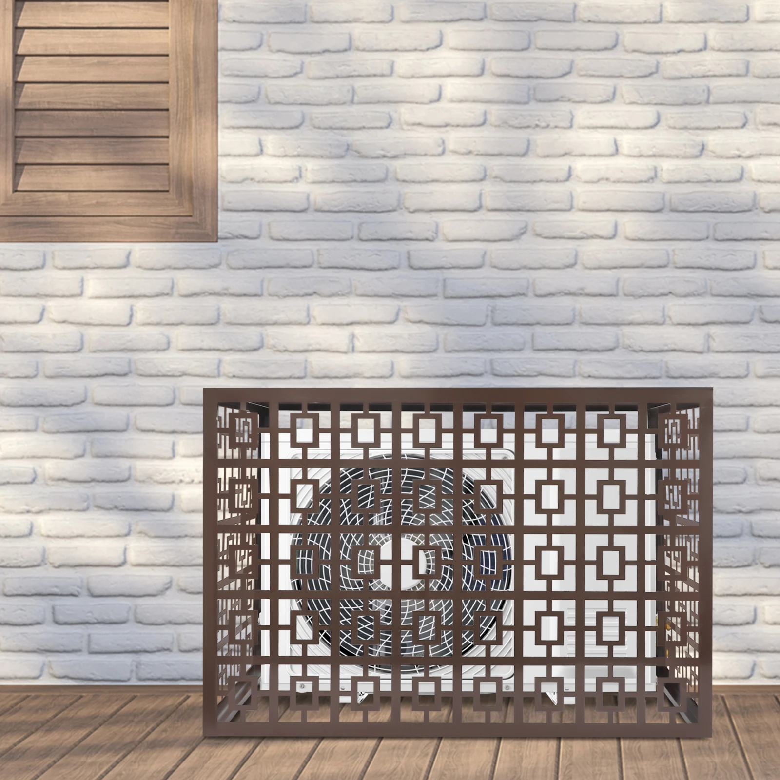 4 Panels Air Conditioner Fence Coffee Color 1.5P Privacy Fence Cover for A/C Conditioning Unit Outdoor Units