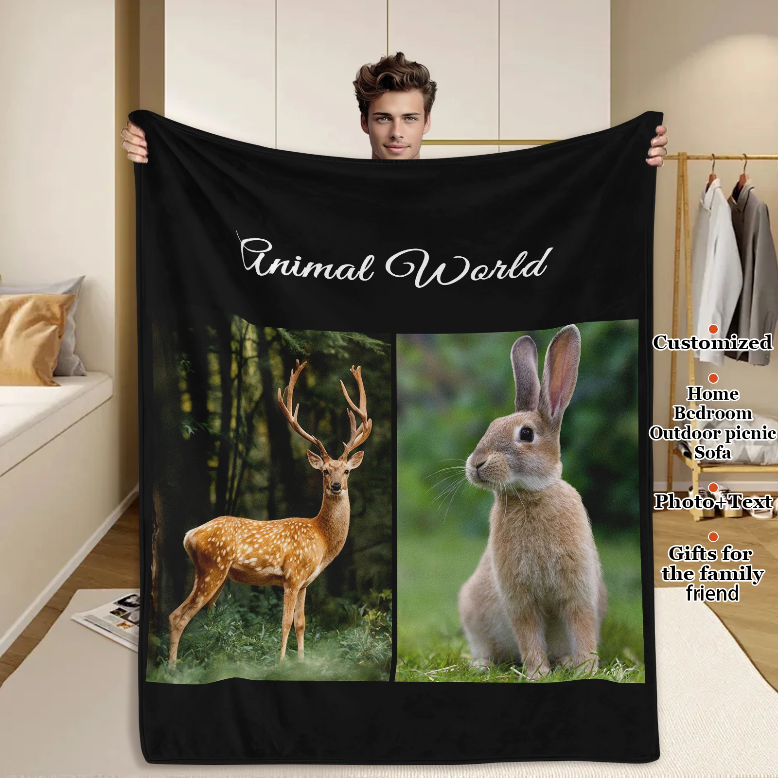 Spirit Animals Customizable Blanket Spirit Wild Deer And Rabbit Creative Gifts For Friends Family Sofa And Bedroom Office