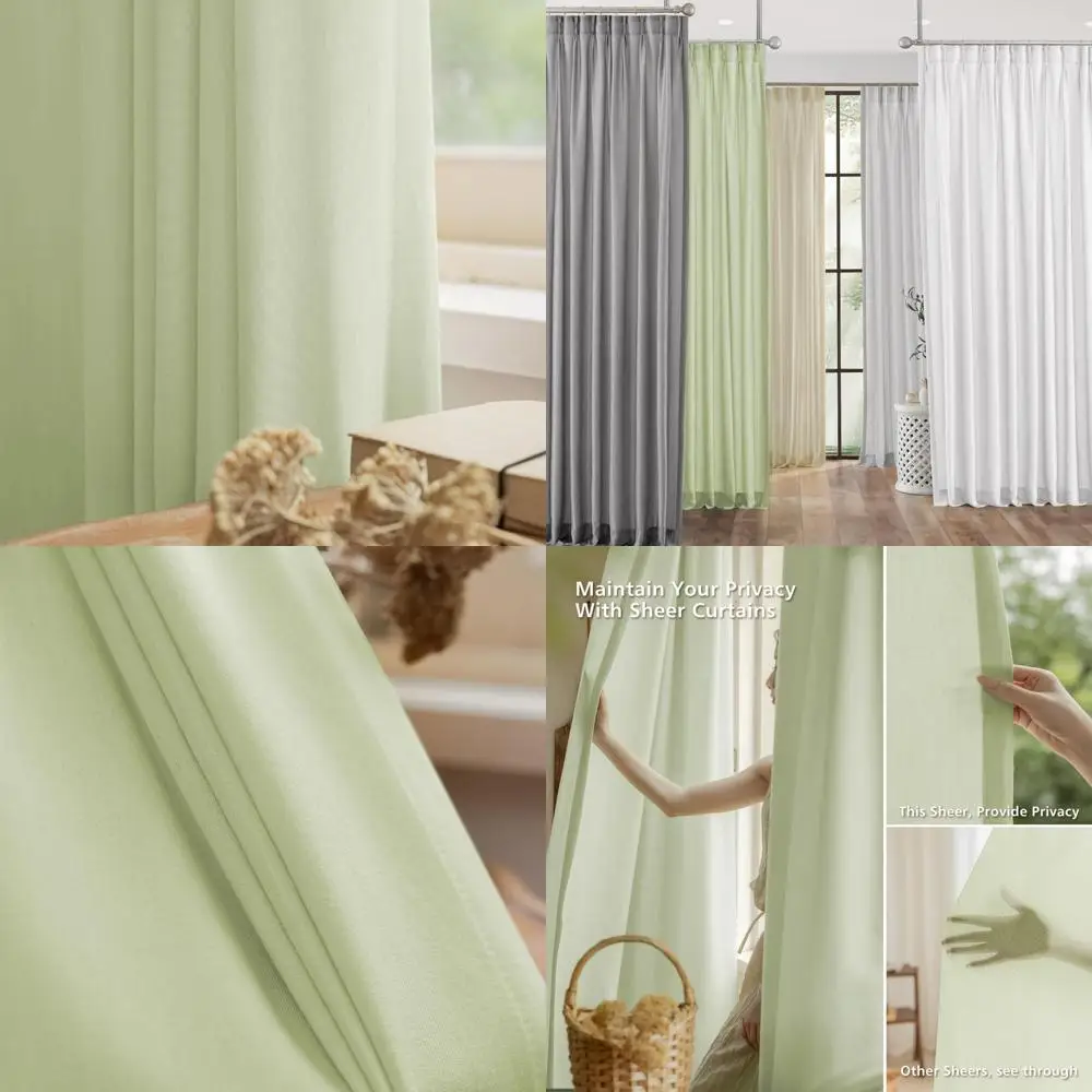 green cotton and wool sheer curtains 120 inches long, double pleats sheer window curtains panels drapery, 52" w x 120" l, 2 pan