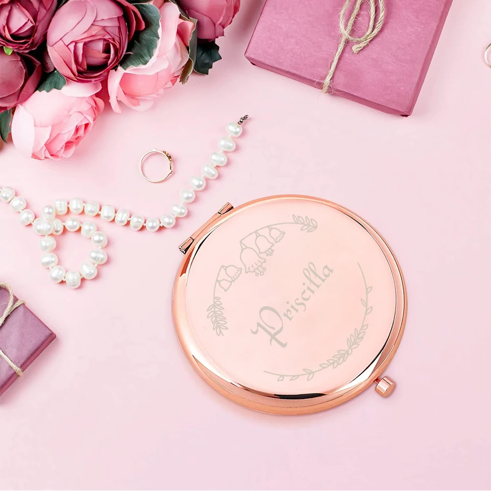 1pc Funny Branches and leaves with wind chimes Custom Name Round Circle Mirror Folding Mirror Pocket Mirror Mirror With Name