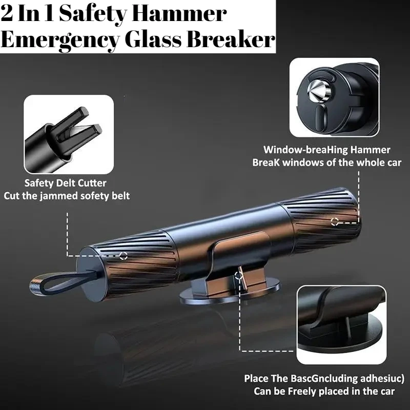 2 In 1 Car Safety Hammer Emergency Glass Breaker Cut The Seat Belt High Hardness Tungsten Steel Rescue Tool For use on board