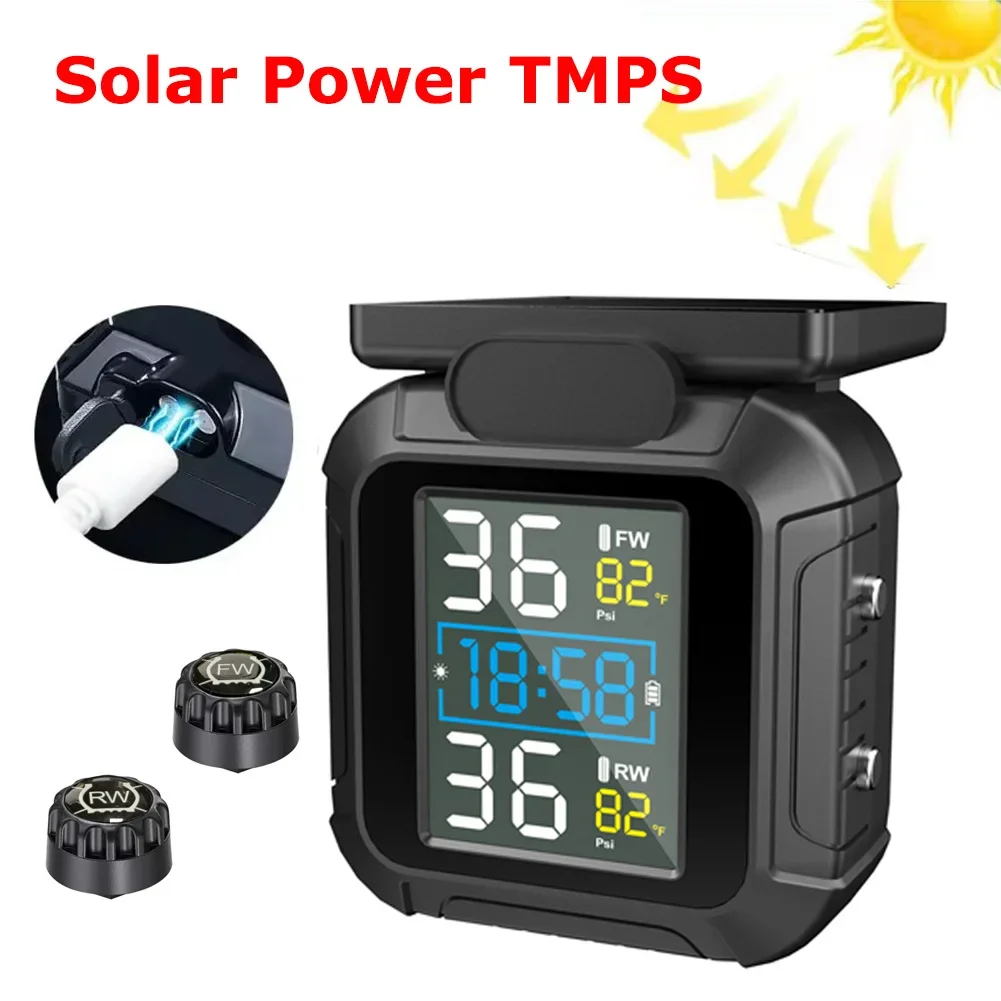 Solar Power TMPS Motorcycle Tire Pressure Sensors Intelligent external Sensors Tire Pressure Monitoring System for Motorbike