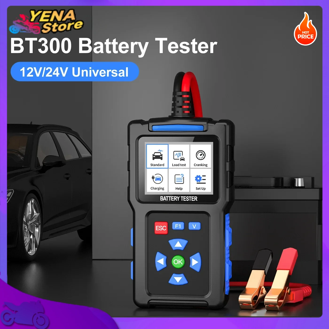 Suitable for 12V24V 2.4-inch car battery tester 20-2000 CCA 10AH-300AH Lead-acid AGM Flat AGM GEL GEL battery tester